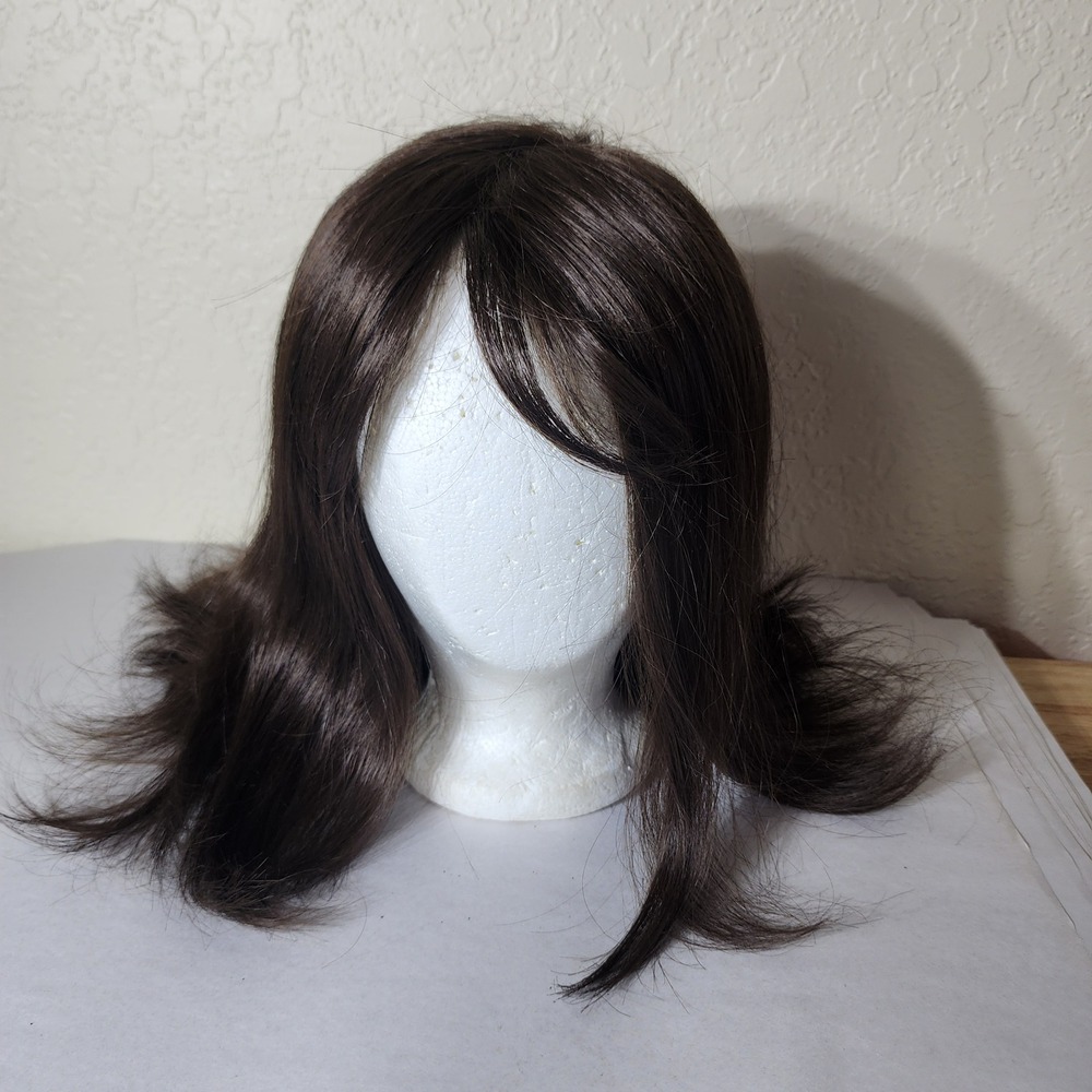 Louis Ferre Original Dark Brown Synthetic Wig Straight Layered Bangs 100% Fiber